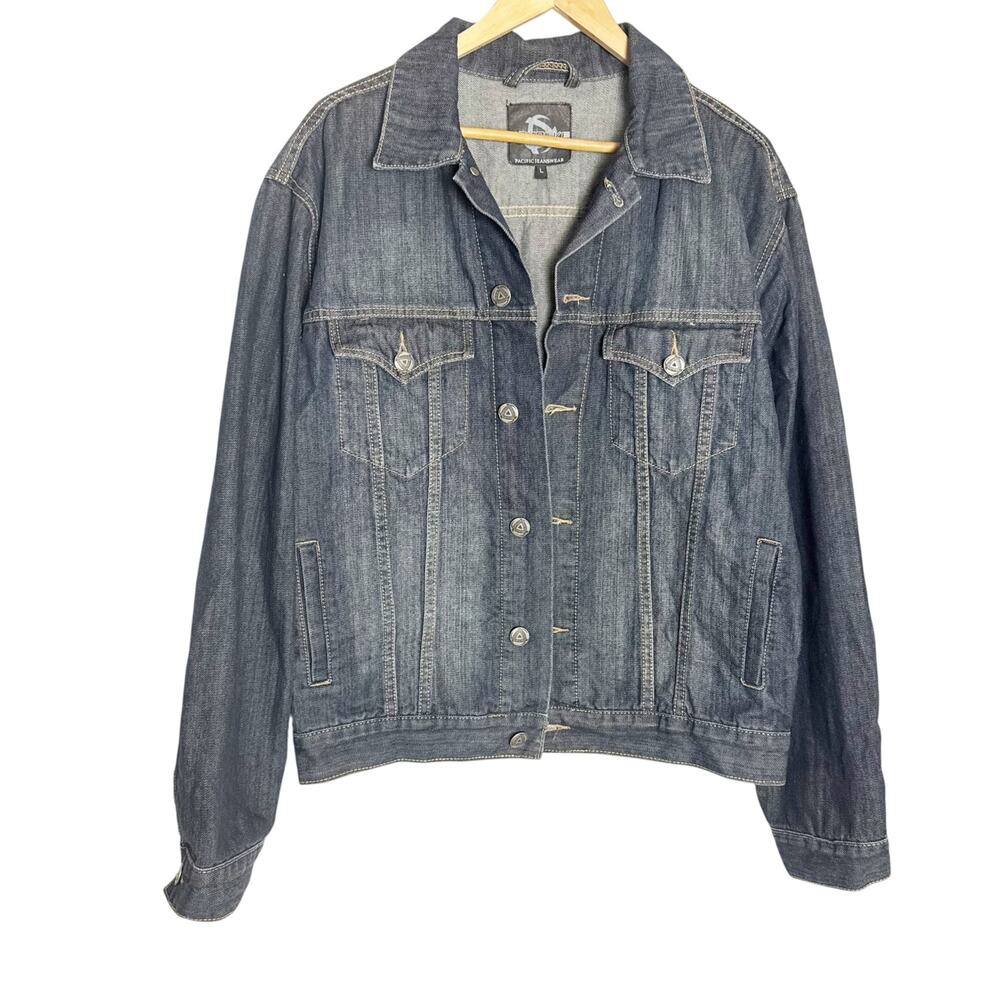 Revolve Pacific Jeanswear Dark Blue Denim Classic 90s Trucker Jean Jacket Large